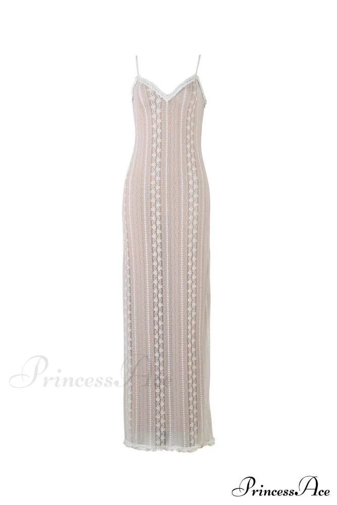 V Neck Lace Two-Piece Dress with Slit image 7