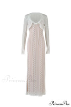 V Neck Lace Two-Piece Dress with Slit image 5