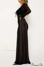 V Neck Lace Two-Piece Dress with Slit image 11