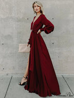 V-neck Long Sleeves Belted Maxi Dress image 3