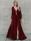 V-neck Long Sleeves Belted Maxi Dress image 1