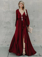 V-neck Long Sleeves Belted Maxi Dress image 1