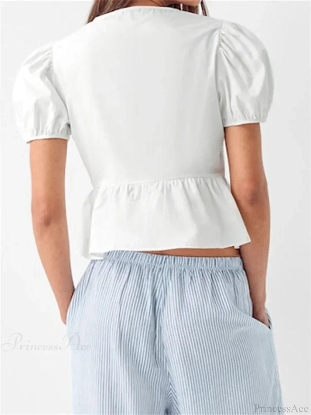 V-neck Open Front Tie-up Short Sleeve Blouse image 3