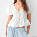 V-neck Open Front Tie-up Short Sleeve Blouse image 5