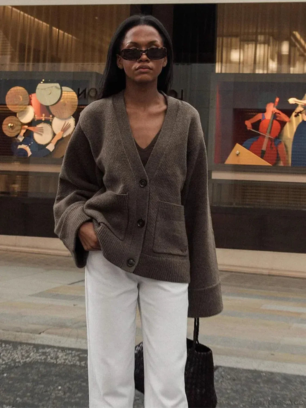 V-neck Pocket Long Sleeve Cardigan image 3