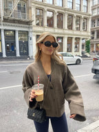 V-neck Pocket Long Sleeve Cardigan image 1