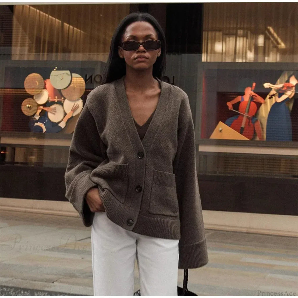 V-neck Pocket Long Sleeve Cardigan image 7