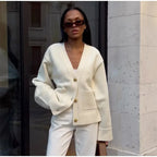 V-neck Pocket Long Sleeve Cardigan image 6