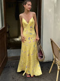 V-neck Print Floral Yellow Vacation Dress image 1