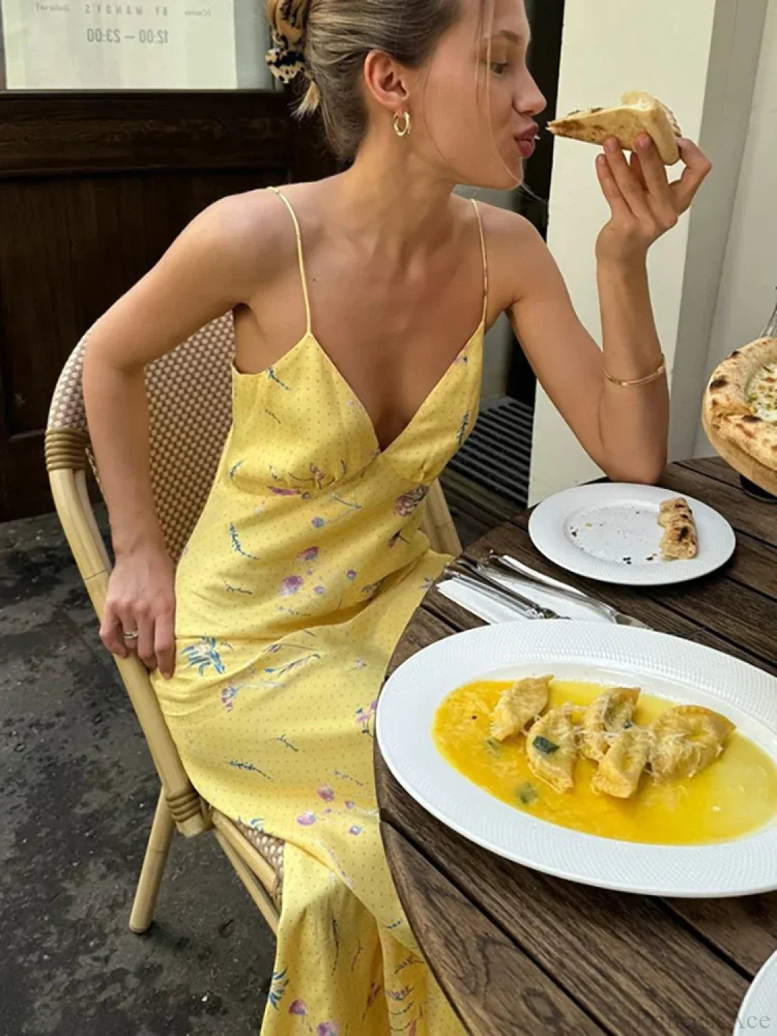 V-neck Print Floral Yellow Vacation Dress image 2