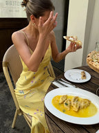V-neck Print Floral Yellow Vacation Dress image 4