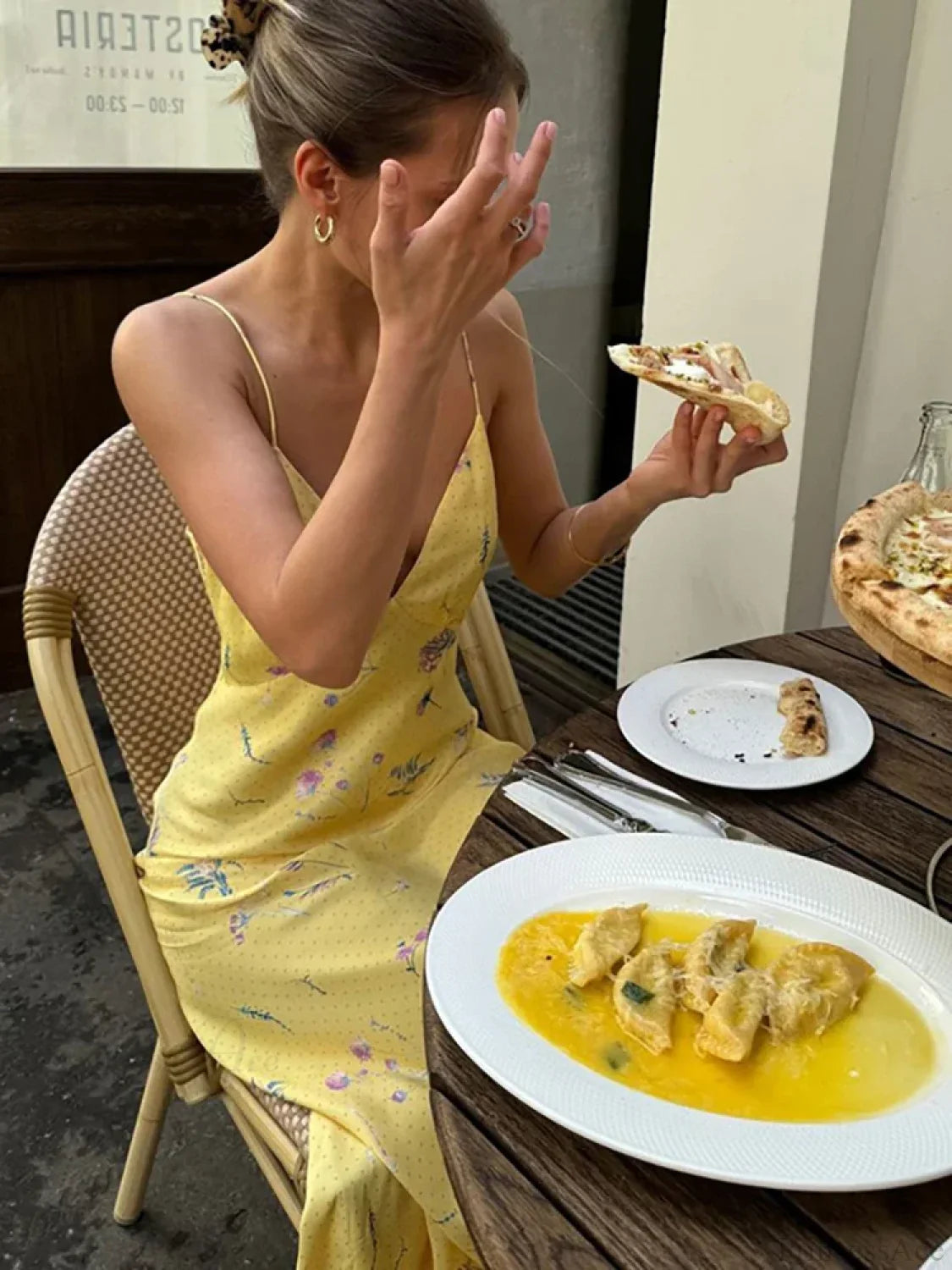 V-neck Print Floral Yellow Vacation Dress image 4