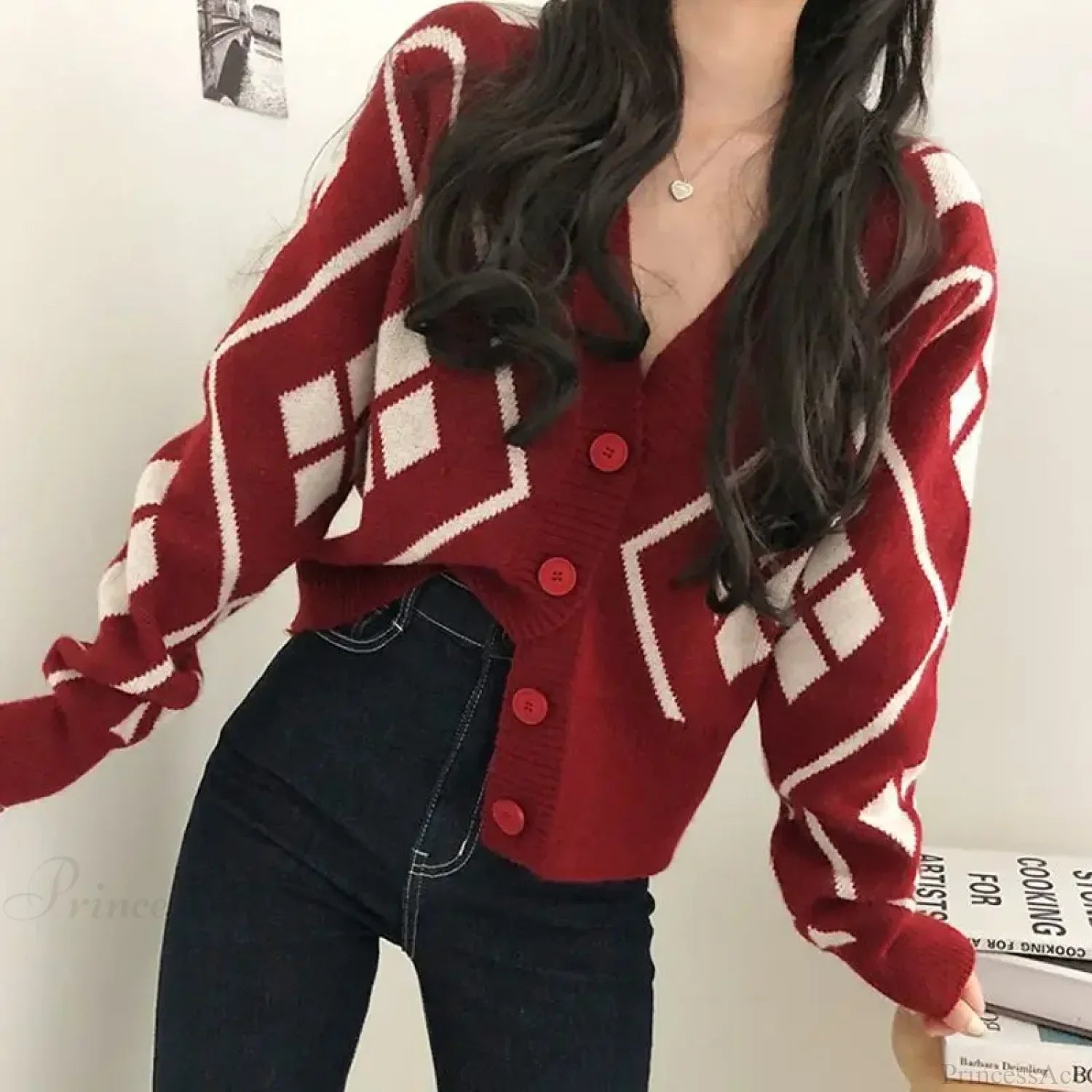 V-neck Printed Button Cardigan image 3