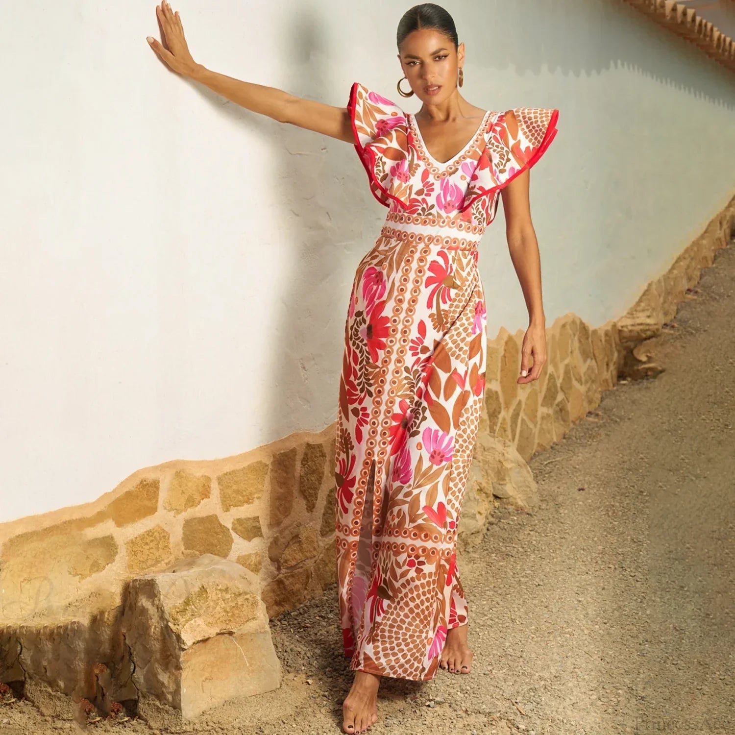 V Neck Retro Print Skirt Two Piece Set image 4
