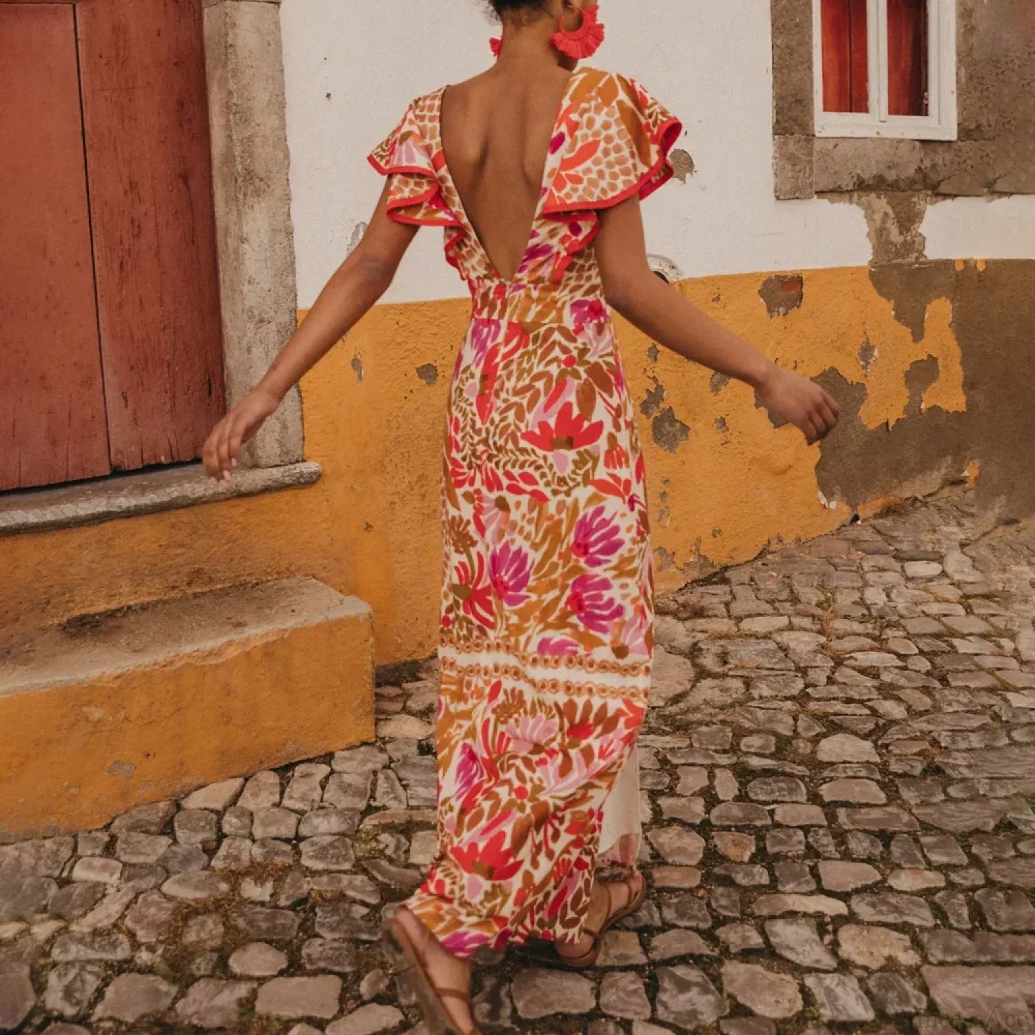 V Neck Retro Print Skirt Two Piece Set image 2