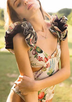V-neck Ruffle Tie Dye Bandage Swimsuit One Piece image 2