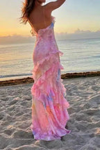 V Neck Ruffled Floral Print Vacation Dress image 5