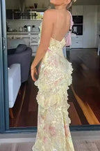 V Neck Ruffled Floral Print Vacation Dress image 2