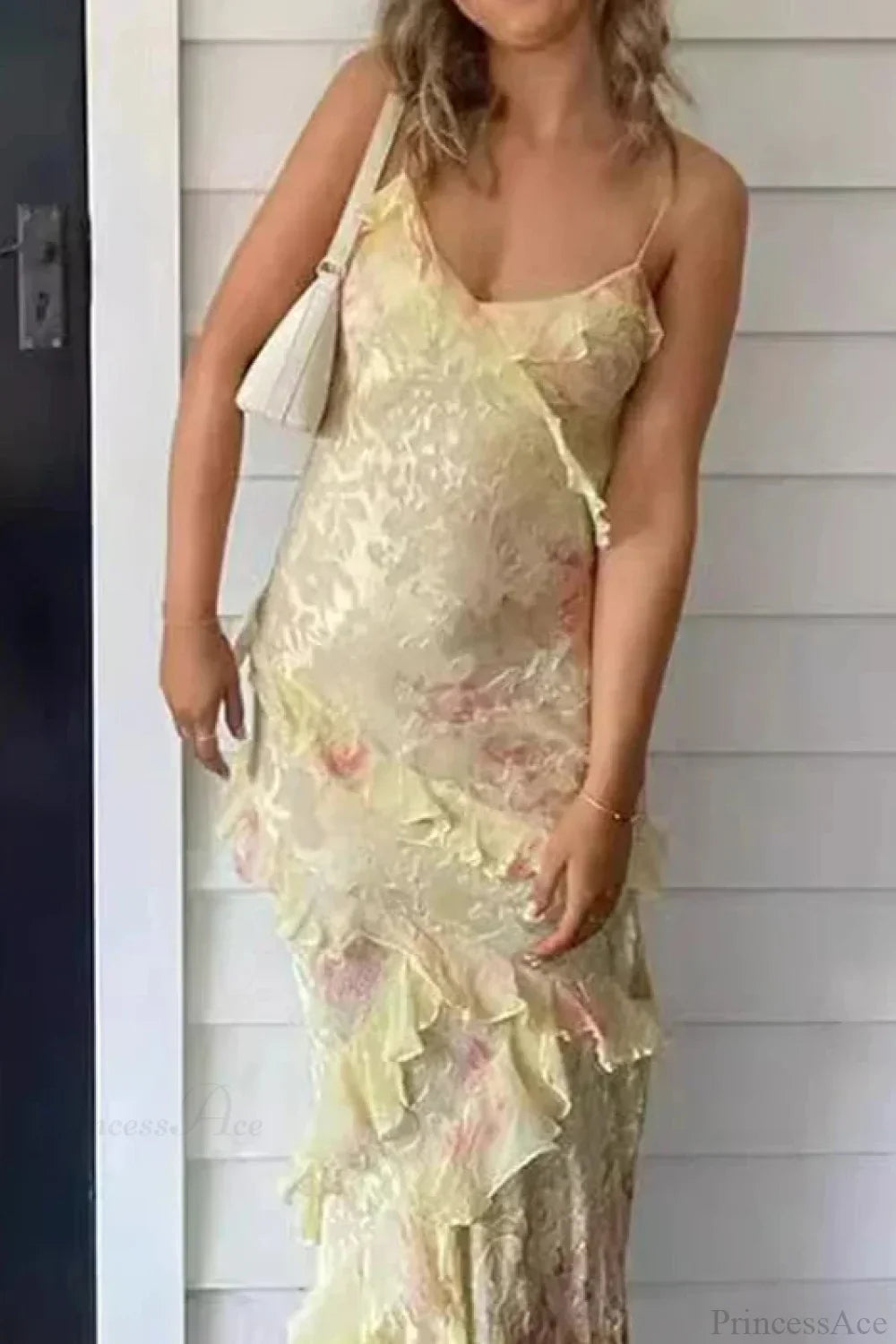 V Neck Ruffled Floral Print Vacation Dress image 1