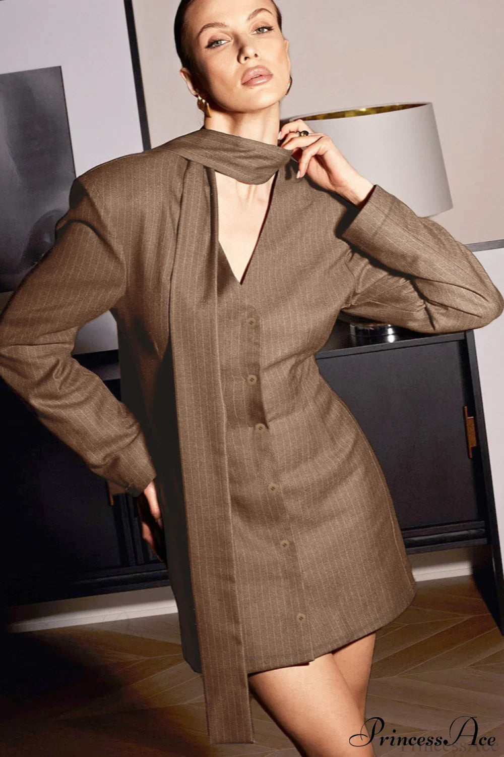 V Neck Sash Sleek Blazer Mini Dress image 2