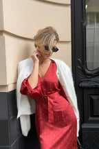 V Neck Satin Ruched Mermaid Maxi Dress image 2