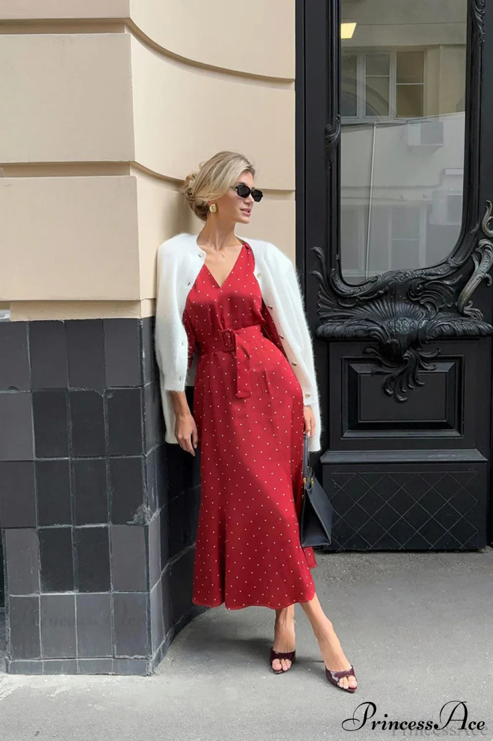 V Neck Satin Ruched Mermaid Maxi Dress image 1