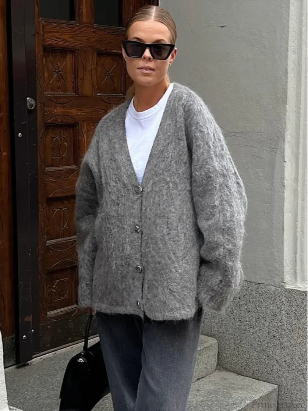 V-neck Single Breasted Loose Cardigan image 1