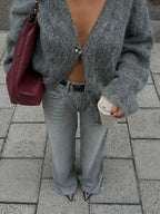 V-neck Single Breasted Loose Cardigan image 3