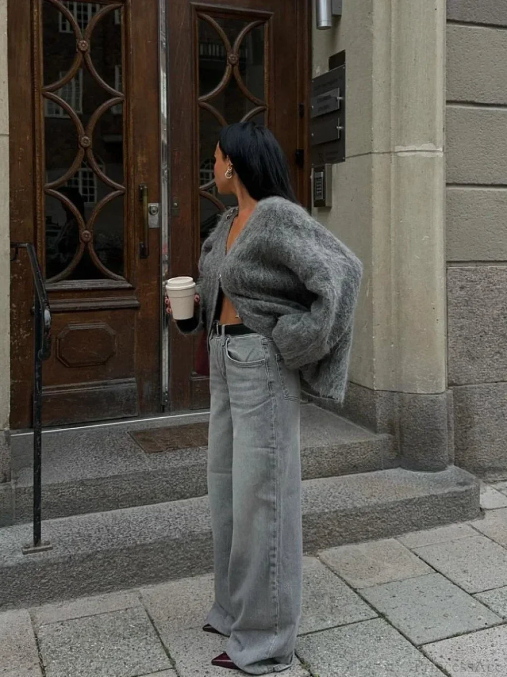 V-neck Single Breasted Loose Cardigan image 4