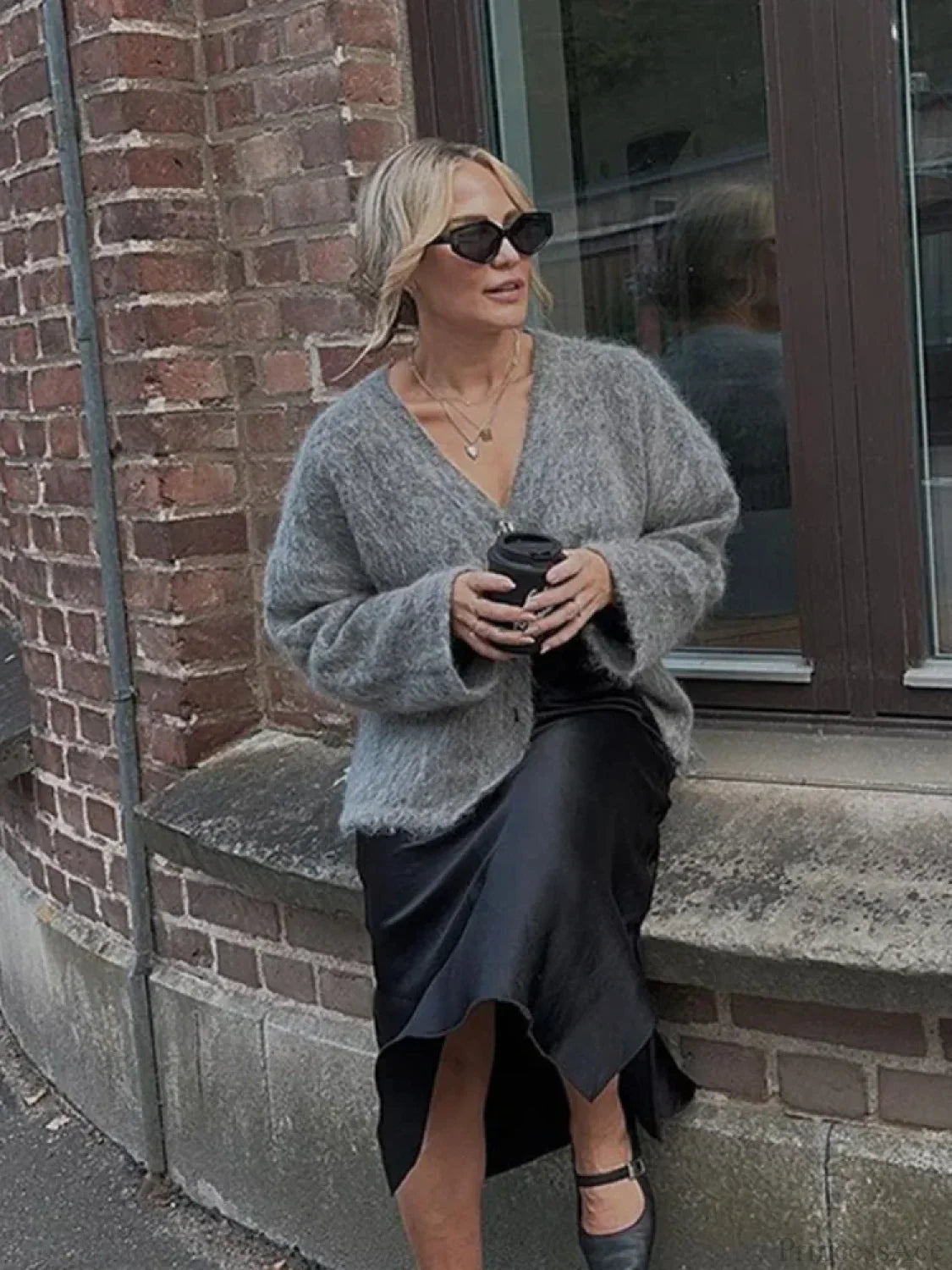 V-neck Single Breasted Loose Cardigan image 6
