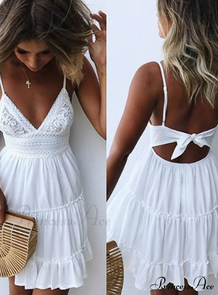 V-neck Sleeveless Lace Patchwork Beach Dress for Women image 3