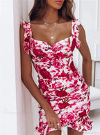 V-neck Sleeveless Ruffle Floral Printed Bodycon Floral Dress image 2