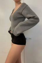 V Neck Solid Slim Sexy Knit Sweater image 3