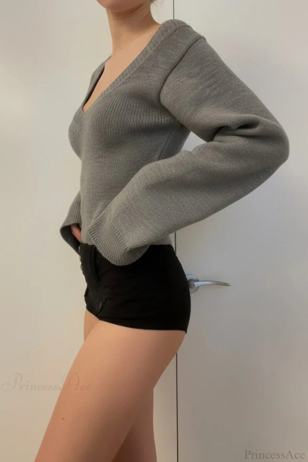 V Neck Solid Slim Sexy Knit Sweater image 3