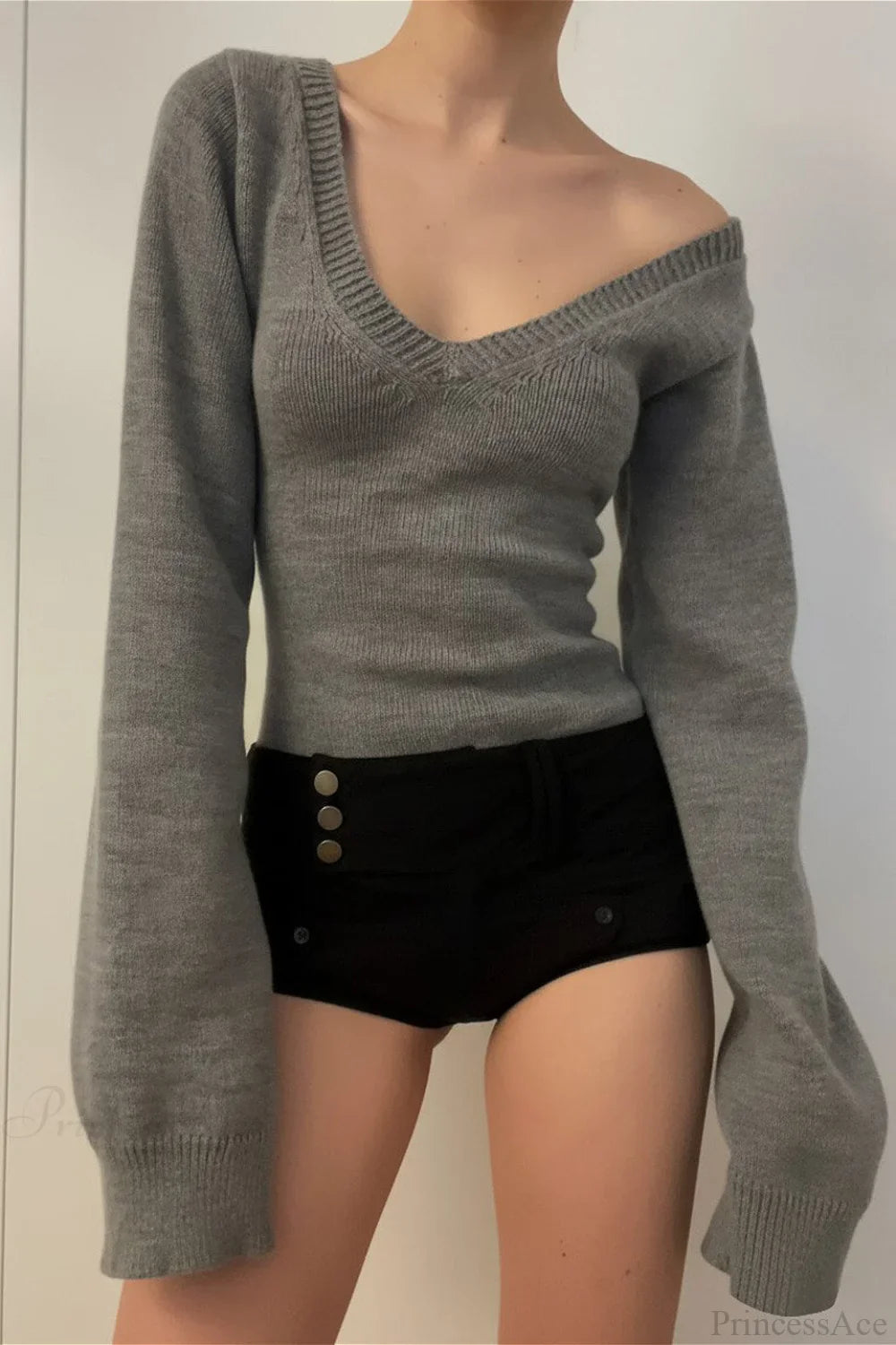 V Neck Solid Slim Sexy Knit Sweater image 1