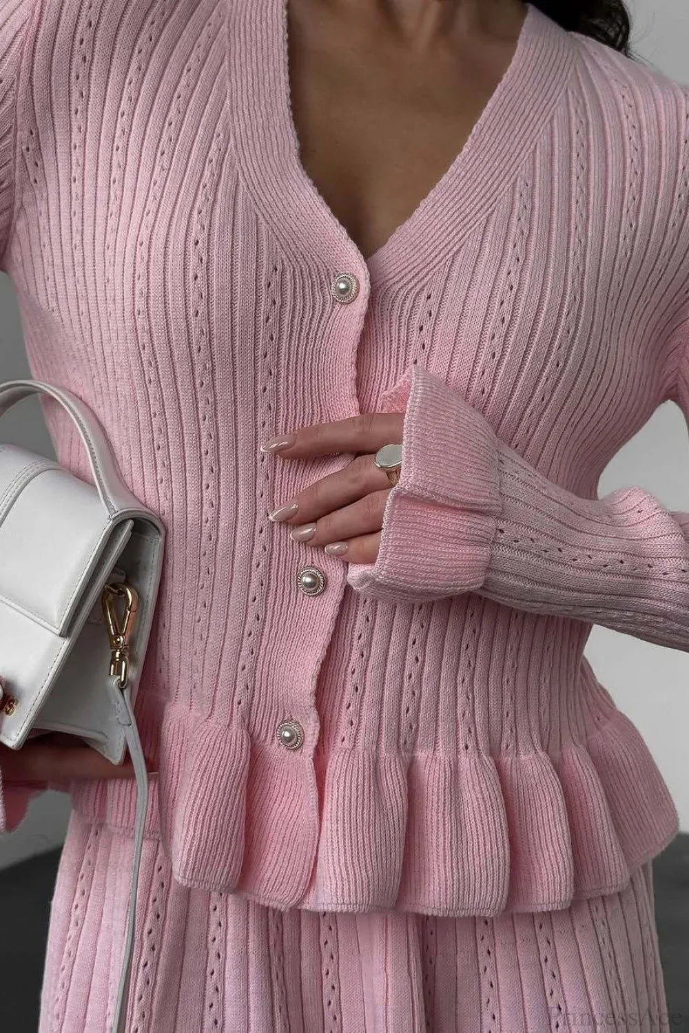 V-Neck Sparkle Ruffled Waist-Cinched Knit Chic Two Piece Set image 11