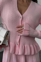 V-Neck Sparkle Ruffled Waist-Cinched Knit Chic Two Piece Set image 11