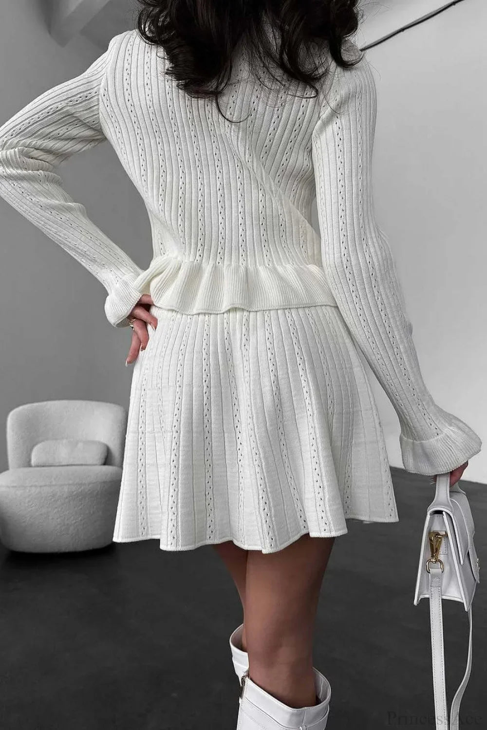 V-Neck Sparkle Ruffled Waist-Cinched Knit Chic Two Piece Set image 6