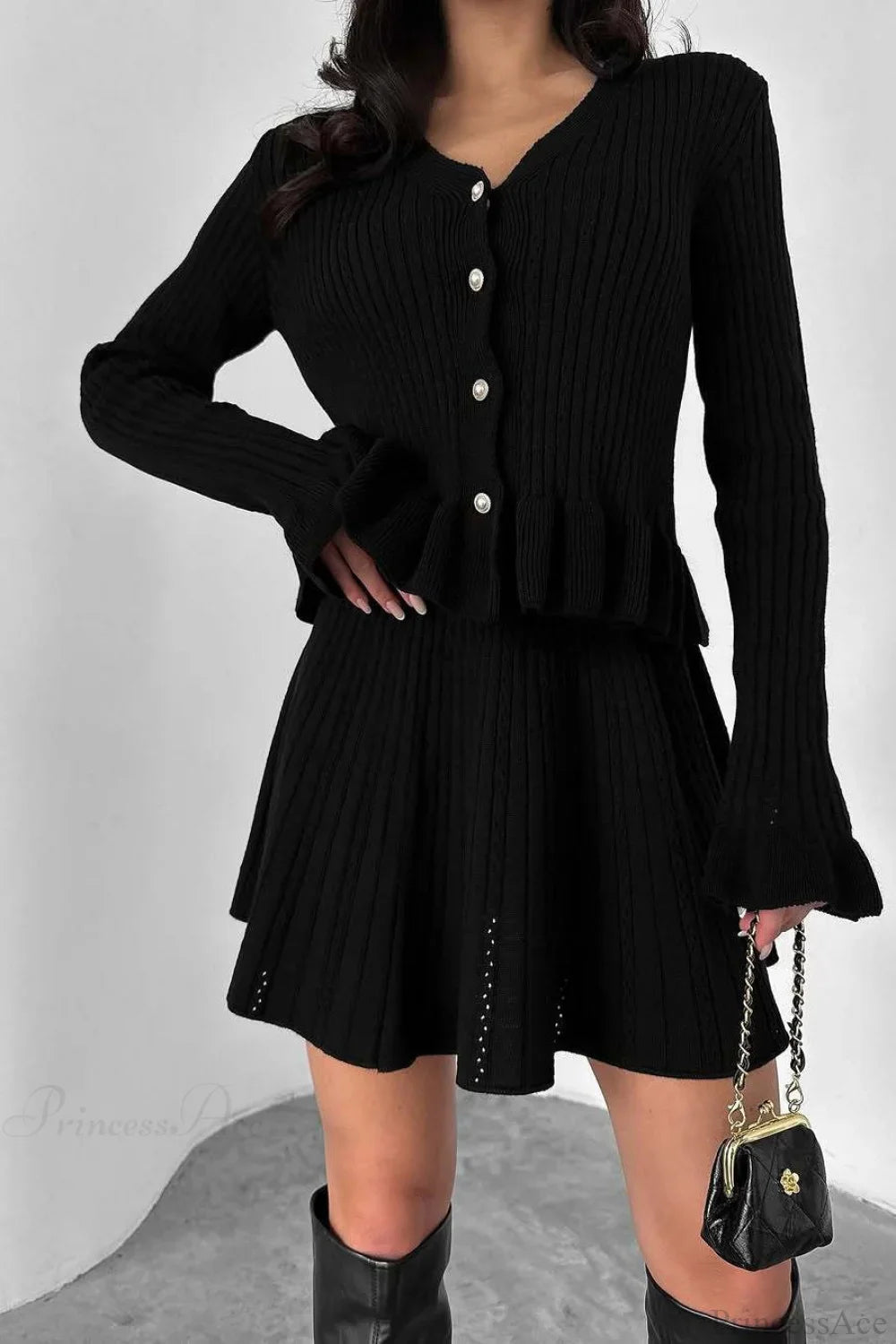 V-Neck Sparkle Ruffled Waist-Cinched Knit Chic Two Piece Set image 7
