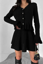 V-Neck Sparkle Ruffled Waist-Cinched Knit Chic Two Piece Set image 7