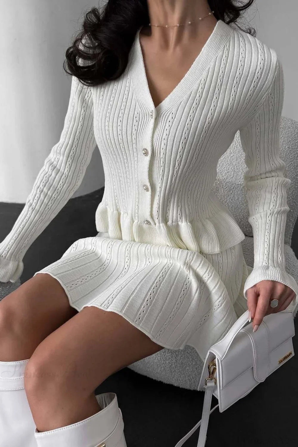 V-Neck Sparkle Ruffled Waist-Cinched Knit Chic Two Piece Set image 1