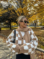 V-neck Square Printed Color Block Cardigan image 2