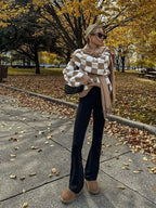 V-neck Square Printed Color Block Cardigan image 6