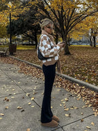 V-neck Square Printed Color Block Cardigan image 4
