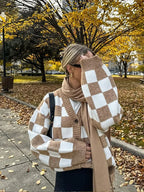 V-neck Square Printed Color Block Cardigan image 7