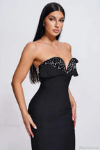V-Neck Strapless Black Party Dress image 4