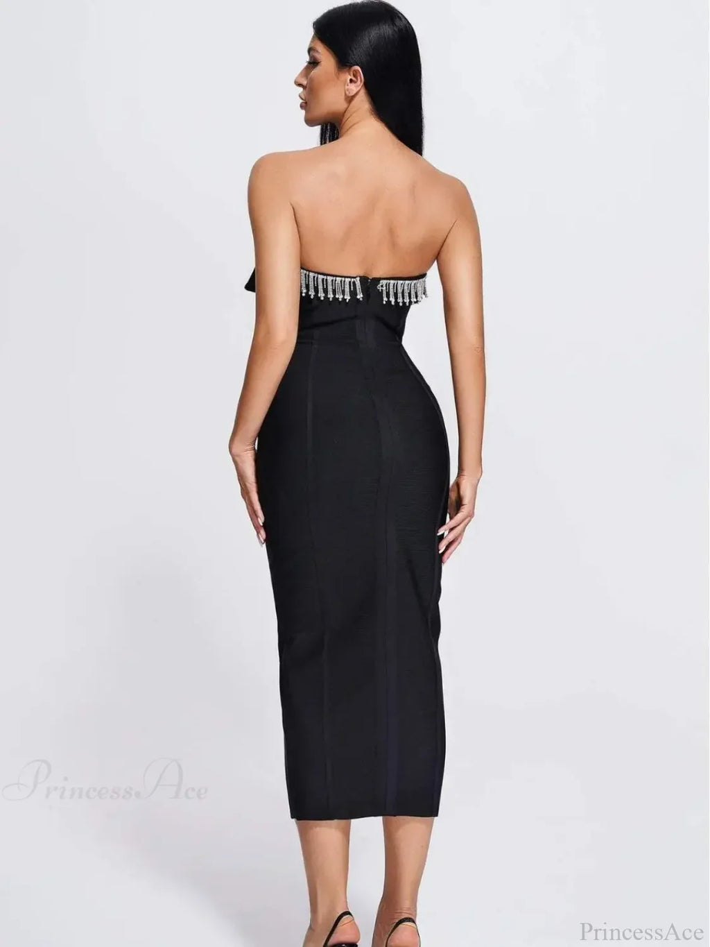 V-Neck Strapless Black Party Dress image 6