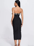 V-Neck Strapless Black Party Dress image 6