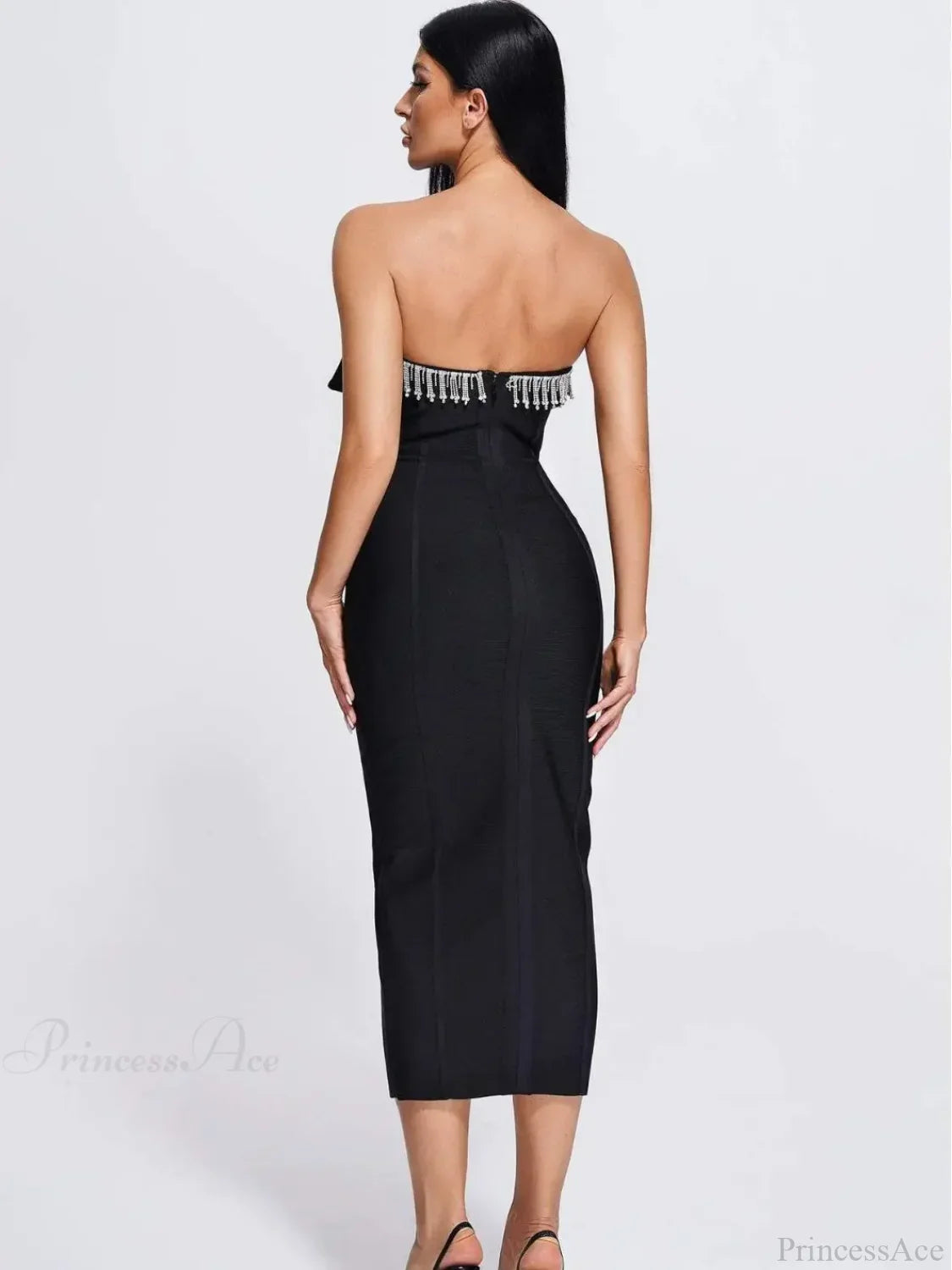 V-Neck Strapless Black Party Dress image 6