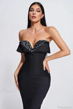 V-Neck Strapless Black Party Dress image 3